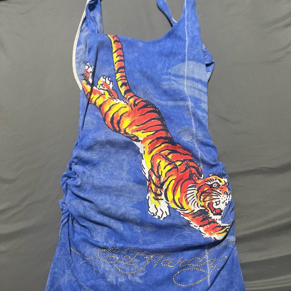 Blue Tiger Ed Hardy Halter Dress